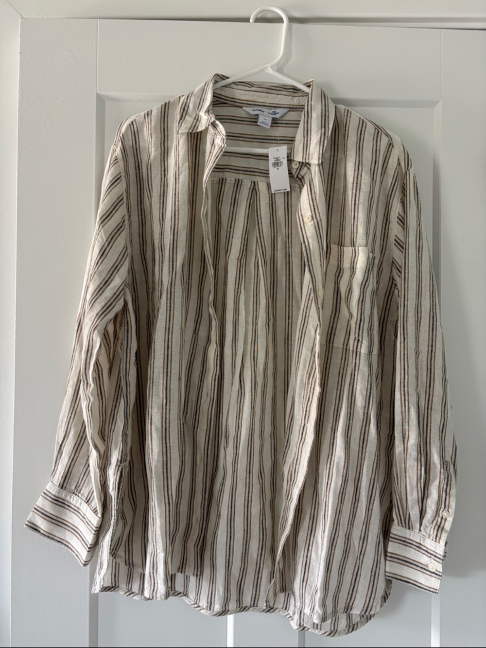 NEW Old Navy Striped Button-Down Shirt in Cream, Brown and Blue